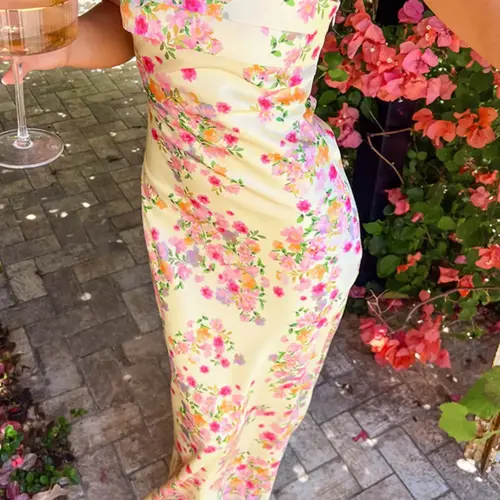 Women's Floral Print Tube Dress, Elegant Sleeveless Long Dress for Party Holiday Wedding Guest, Ladies Summer Clothes, Dresses to Wear to a Wedding, Beach Wedding Dress