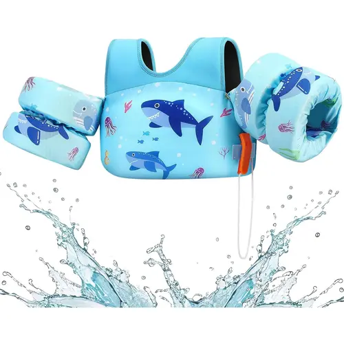 Non-Inflatable Kids Swim Vest with Adjustable Straps, High-Density Foam Pool Floats, Fish Design - 3+ Years, 33-66 Lbs Fit, Resists Rip, Stays Bright Toddler Pool Toy (Adult Supervision Required), Nylon Fabric