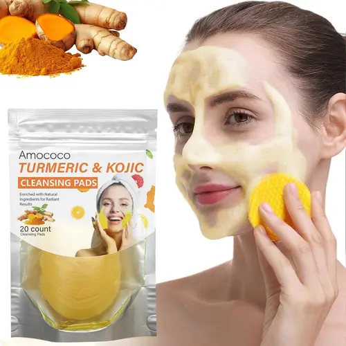 Turmeric & Kojic Acid Cleansing Pads - 20pcs Normal Skin Gentle Facial Cleanser Pads, Deep Clean, Soft Texture, Multi-Pack Skincare for Comfortable Use