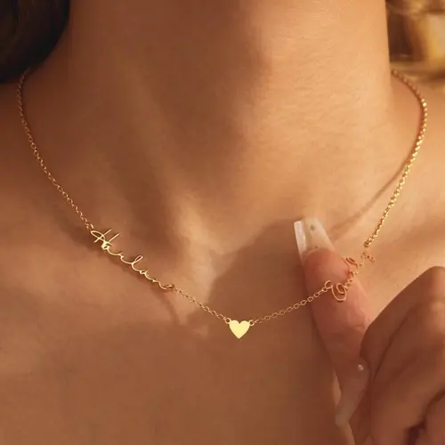 AS078 Personalized Couple Names Necklace with Heart Gift for Mother's DAY for Wife Custom Meaningful Gift