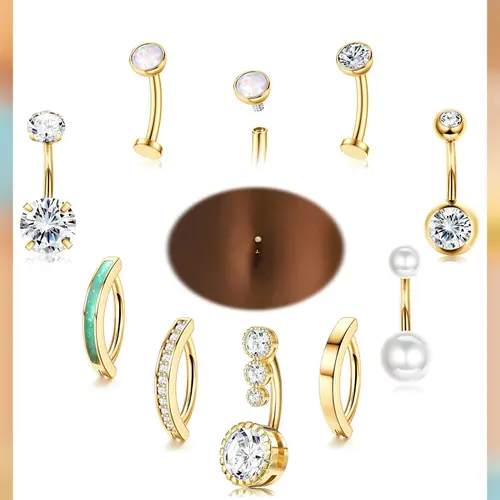 LOLIAS Women's Silver/14 Karat Gold Plated Surgical Stainless Steel CZ Clicker Belly Button Rings Pack for Navel Piercings,sohochic