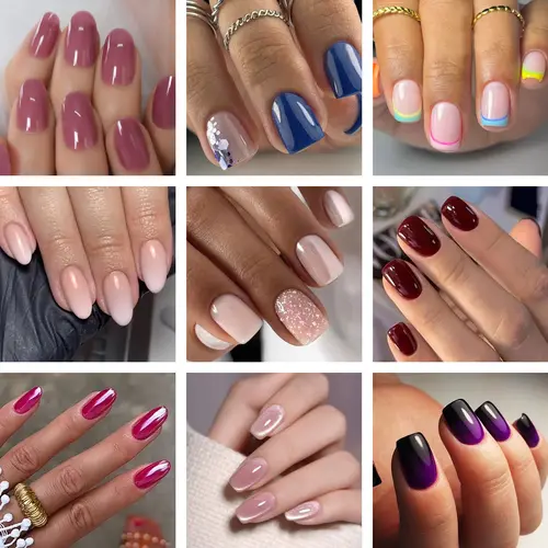 Curvlife Autumn Press on Nails Collection|32 PCS Nude Brown French Tip Glue on Nails|Full Cover Reusable Acrylic Stick on Nails with Maple Leaf, Floral, Pumpkin Designs|Fall Glossy False Nails for Women and Girls|Salon Quality Nail Kit|Short Fake Nails