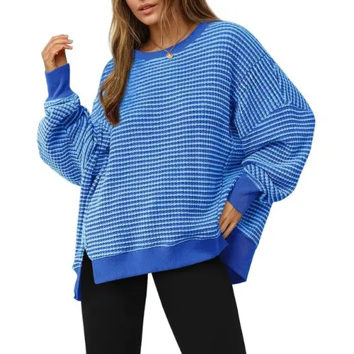 Fisoew Sports  2026 Summer Spring Women's Fall Oversized Sweatshirt Casual Waffle Knit Long Sleeve Crewneck Split Pullover Tunic Tops, Matching