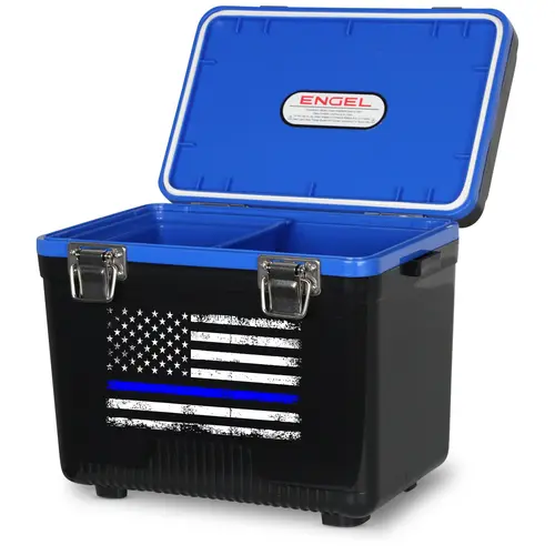 ENGEL COOLERS 7.5 Qt Thin Blue Line Insulated Lunch Box-Drybox Personal Container with Steel Hardware, EVA Gasket, Insulated & Airtight Design for Law Enforcement Support