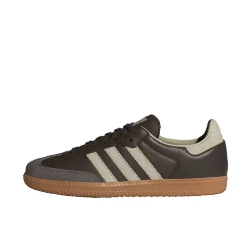 Adidas Samba OG Vintage Sneaker - Men’s Unisex Brown Putty Grey Athletic Trainer, Round Toe Casual Wear Walking Shoes, Sports Shoes, Closed, Rubber, Striped, Leather/Suede, Gum Sole, Brown/Putty Grey/Gold Metallic, Vintage Aesthetic
