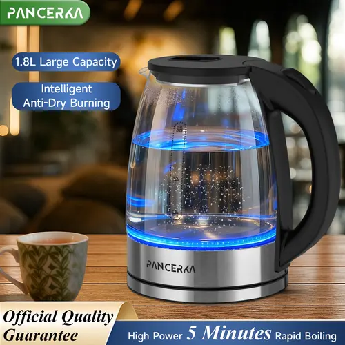 PANCERKA Electric Water Boiler (1.8L, 1000W-1500W Fast Heating), 110V~ US Plug, Auto Shut-Off, Wide Opening, BPA-Free, Stainless Steel Inner Lid & Filter for Home, Office,sohochic