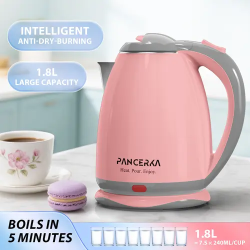 PANCERKA Electric Kettle, 1.8L Fast Boil Tea & Hot Water Kettle, Cool-Touch Double Wall, Auto Shut-Off & Boil-Dry Protection, BPA-Free, Perfect for Coffee, Tea & Daily Use,sohochic