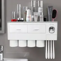 2-4 Cup Toothbrush Holders for Bathrooms - Wall Mounted with Toothpaste Dispenser - CosmeticDrawe, Large Capacity Tray & Bathroom Accessories Bottles Home Goods Organizer Organizing tiktokshopspringglowup summervibes