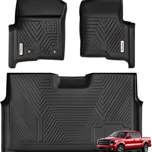 【toolupgrade】YITAMOTOR Floor Mats for 2010-2014 Ford F-150 F150 SuperCrew/Crew Cab with Custom Fit 2 Row Set (Front & 2nd Seat) Black TPE