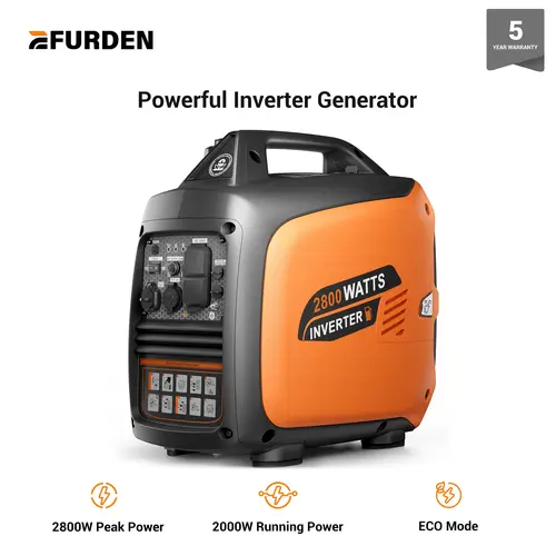 Efurden 2800-Watts Portable Inverter Generator, Gas Generators for Home Use, Camping, Super Quiet Emergency Home Backup, with Fuel Shut Off, 1.1Gal Fuel Tank, 39Lbs, EPA Compliant