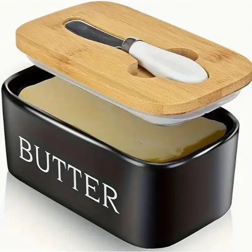 Large Capacity Ergonomic Ceramic Butter Plate Set with Lid - Lead-Free Durable Knife, Scratch-Free Filament Silicone Seal, Dishwasher-Safe Kitchenware, Food Storage Container, Kitchen Organization Containers & Utensils, Ideal Gift for Butter Lovers,sohoch