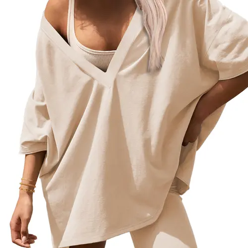 Ekouaer Women's 2 Piece Set, Oversized Reversible T-Shirt and Biker Shorts, Soft Casual Loungewear, Cute Summer Athleisure Outfits, Women's Clothes, Two Piece Set