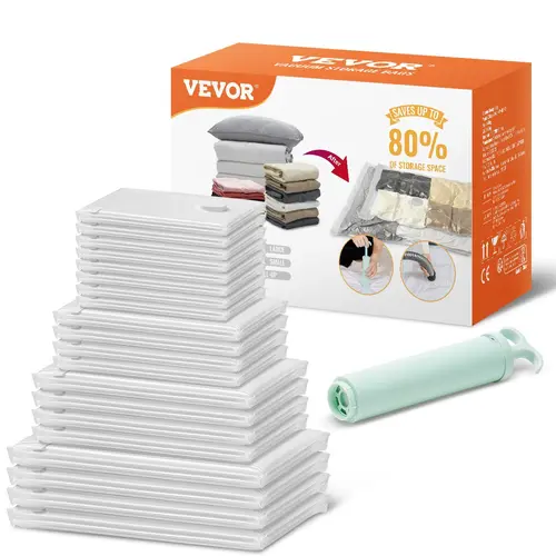 VEVOR 20 Space-Saver Compression Vacuum Storage Bags with Manual Pump, Zipper Closure, Closet Organizer for Clothes, Comforters, Quilts, Blankets & Travel Essentials,toolupgrade
