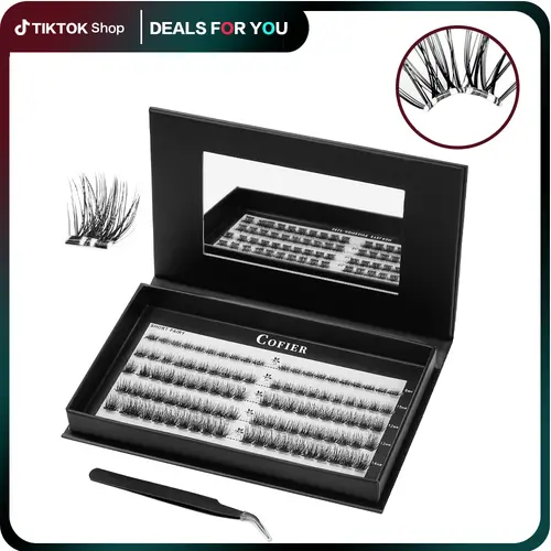 Self-Adhesive Individual Lashes, 80 Pcs Glue-Free Lash Clusters for a Nature Look or Alt Makeup, Lightweight & Gentle Cosmetic Eyelash Extensions Kit with Tweezers, 8-14mm, Cofier