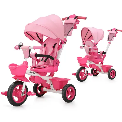 JMMD 6-in-1 3-Wheel Metal Frame Toddler Stroller Bike for 18 Months-5 Year Old Girls, with Adjustable Handle, Adjustable Seat, Harness, Removable Canopy, Grows with Toddlers, 3-Wheel Bikes,sohochic