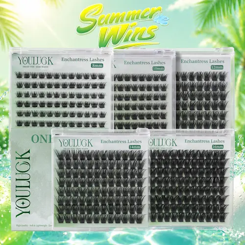 YOULUCK Single Length Enchantress Lashes Clusters Waterproof Long-Lasting Individual Eyelash Extensions Ultra-Thin Band Bond & Sea Remover Makeup for Girls Beginner Friendly, Eyelash Extensions Kit, Cluster Lashes, Individual Lashes
