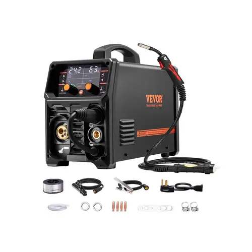 【toolupgrade】VEVOR Pro MIG Welder, 250Amp Pluse Mig Welding Machine, 5-in-1 Synergic Welder Machine Gas MIG/Flux Core MIG/Stick/Lift TIG/AU TIG, 110V/220V Dual Voltage Aluminum Mig Welder with LCD Screen Display