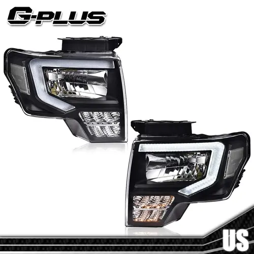 G-PLUS Full LED Headlight Assembly with LED DRL, Headlight Replacement for 2009-2014 Ford F150 F-150 Truck, Driver & Passenger Side Pair, Black/Clear Vehicle Accessories,car accessories,toolupgrade