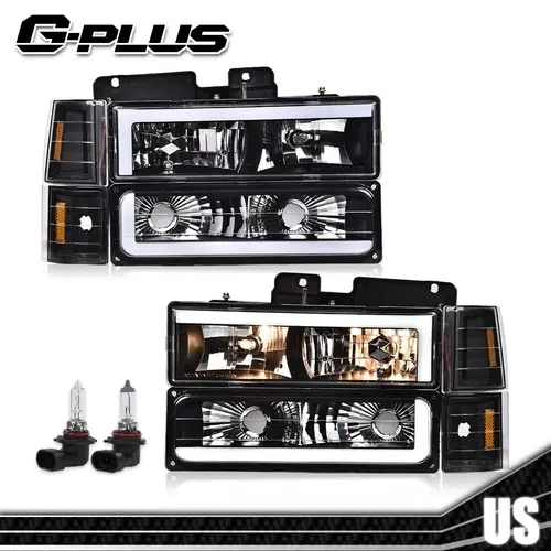 G-PLUS Headlights for 1994-1998 GMC C/K Sierra Suburban LED DRL Headlight Assembly with Bumper Lamps Black/Chrome,car accessories,toolupgrade