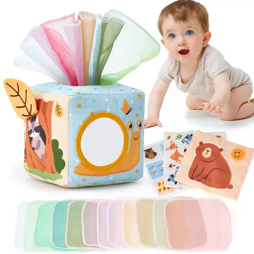 Hahaland Baby Tissue Box Toy-Stuffers 6-18 Months Old Sensory Pulling Play Scarf Toy Montessori Toys Must Haves Valentines Day Baby Gifts Easter Basket Stuffers Creative Magnetic Blocks Math Learning Blocks