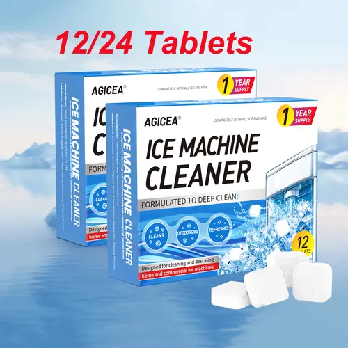 AGICEA Ice Maker Cleaning Tablets (12/24/36/48 tablets per pack) effectively remove limescale and odors, suitable for cleaning countertop ice makers and coffee machines, for home use.