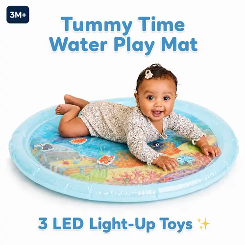 SplashEZ 30" (76cm) LED Light-Up Tummy Time Water Mat Sensory Playset for Babies, Electronic Interactive Crawling Mat with 3 Glow-Up Fish, 3 Floating Toys, BPA-Free, CPSC Certified, Easy-to-Clean Ocean Themed, Play Mat