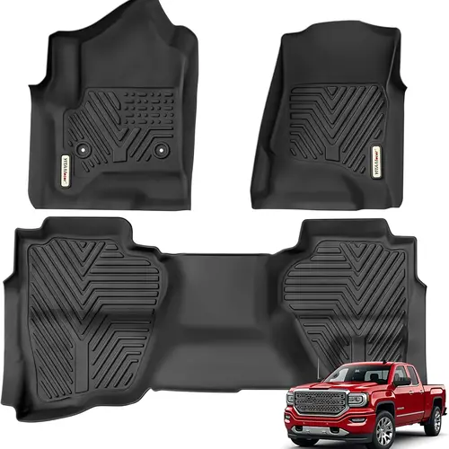 【toolupgrade】YITAMOTOR Floor Mats For 2014-2018 Chevy Silverado/GMC Sierra 1500 Double Cab, 2015-2019 Chevy Silverado/GMC Sierra 2500HD 3500HD Double Cab Only, Custom Fit Floor Liners, 1st & 2nd Row All Weather Protection