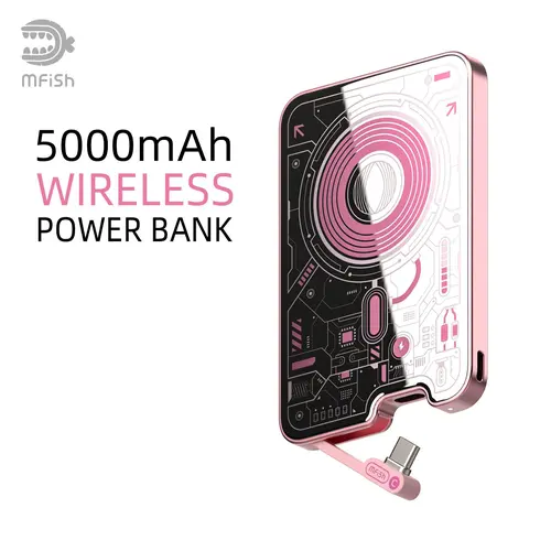 mfish E-Monster Magic Mirror 5000mAh Ultra-Thin Magnetic Wireless Power Bank with Makeup Mirror, 20W USB-C Fast Charging, MagSafe Compatible for iPhone 12-17, Smartphone, Mobile, Devices