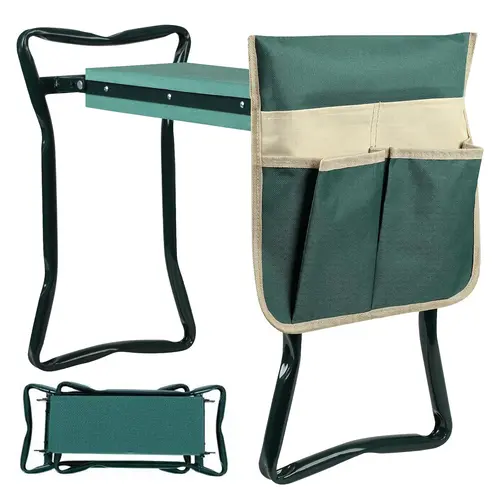 Heavy-Duty Multifunctional Foldable Single-Person 2-in-1 Rectangular Gardening Stool - EVA Widened Thick Knee Pads, Detachable Tool Bags, 24in Kneel Room, Kneeler-to-Seat Switch, Portable Outdoor Furniture Gift