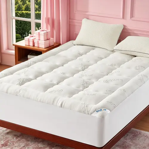 【BEDLORE】Bamboo Mattress Topper – Ultra Soft Pillow Top Mattress Pad, Cooling Breathable Bed Topper with Deep Pocket (6–18”), Hotel Quality Comfort for Better Sleep HomeEssentials Bamboo Sheets