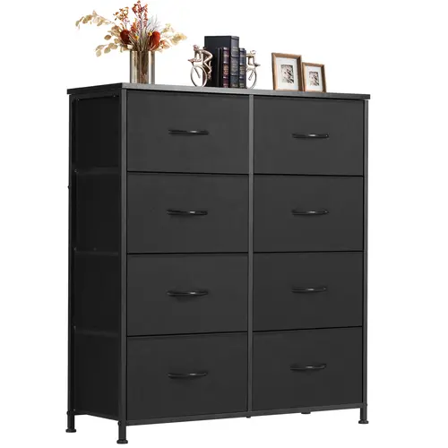Sweetcrispy 8-Drawer Wooden Tower Cabinet with Wipe-Clean Bins, Sturdy Steel Frame, Daily-Use Wooden Top, Sliding Door - Bedroom Furniture, Dresser Vanity Organizer Storage, Drawers for Bedroom, Small Apartment Storage