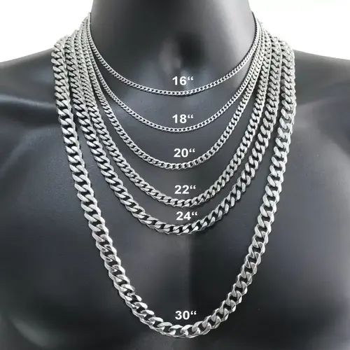 Men's Stainless Steel Cuban Curb Link Chain Necklace - Cuban Link Design, Casual Men's Accessories, Durable Stainless Steel Jewelry, 3/5/7/9/11mm Widths, 18in-30in Lengths, Adults' Accessories, Cool Guy Gifts