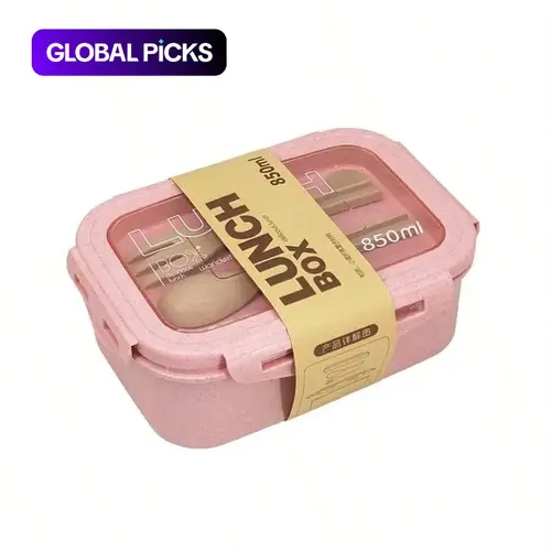 Microwave-Safe Reusable Double-Grid Bento Lunch Box with Spoon & Fork, Meal Prep & Snack Container for School, Office & Outdoor Use, Portable Durable Lunchbox with Cutlery Set #GLOBAL PICKS