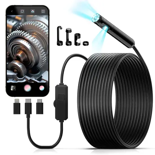 KAIWEETS Dual Camera HD Borescope Endoscope - 8 Adjustable LED Lights, IP67 Waterproof for Automotive, Plumbing & Home Inspections