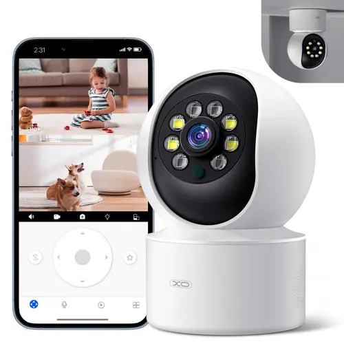 XO Smart Security Camera Indoor - 1080P HD 360° Pan/Tilt Security Cameras & Systems, Home Use Baby/Pet Monitor, 5/2.4 GHz Wi-Fi, Night Vision, Smart Motion Tracking, 1-Touch Call, Wall Charger, Security Cameras For Home