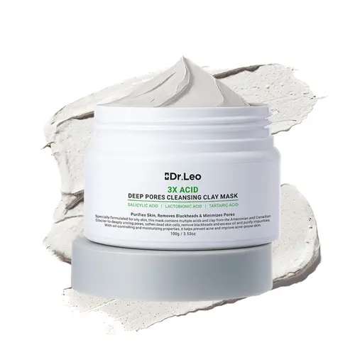 Dr.Leo Deep Pore Cleansing Mask with Amazon White Clay & Salicylic Acid - 100g Vegan Fresh Gentle 15-Min Blackhead Removal Treatment for Sensitive Acne-Prone Skin, Oil Control, Unisex Face Care,sohochic