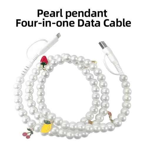 Stylish Shiny Pearl Beaded Charging Cable - Compatible with iPhone Lightning, Samsung Type-C, All Smartphone, Cellphone & Mobile Devices, Includes Data Cables, Electronic