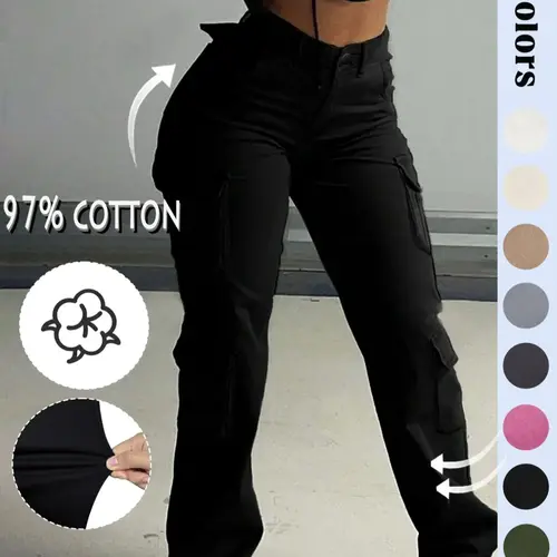 GILIPUR Women's Y2K High-Waisted Cargo Pants, Loose Cargo Fit, Comfortable Loose Cotton Trousers with Pockets for Daily Wear, K-Pop Streetwear Style