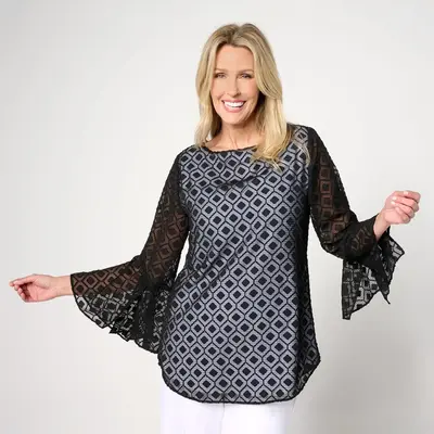 Dennis Basso Bateau Neck Tunic with Flounce Sleeves