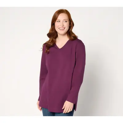 Denim & Co. Essentials Cotton Jersey Oversized V Neck Tunic