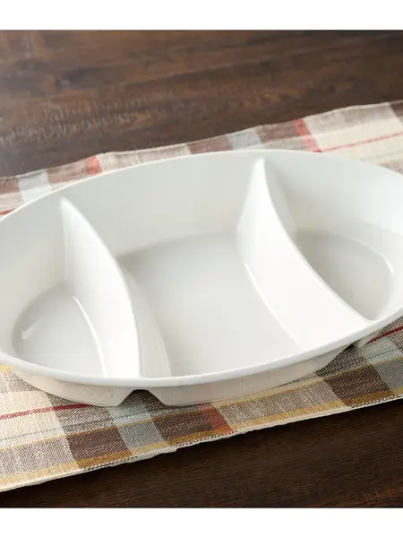Home Reflections White Porcelain Triple Divided Serving Platter