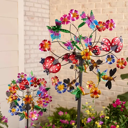 Temp-tations Outdoors Set of 2 Wind Spinners with Solar Lights Garden Decorative Flower Patio