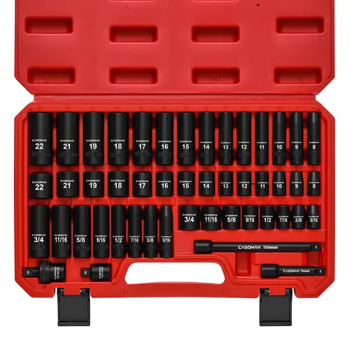 CASOMAN 49-Piece 3/8"-Drive 6-Point Chrome Vanadium Steel Impact Sockets Set - Ratchet Socket Wrench, Extension Bars, Adapter, Universal Joint, Laser Etching, Rounded-Off Guard, Corrosion-Resist, Fast Size ID, Automotive Mechanic Tools #tool upgrade,toolu