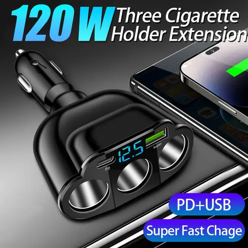 Nuokaiqi 3-Socket Multifunctional Car Charger - Super Fast PD/USBC Fast Charger, Digital LCD Voltage Display, CarPlay HDMI Adapter, Plug-in Type C Auto Accessories for Cars & Trucks, Super Fast Charger,toolupgrade