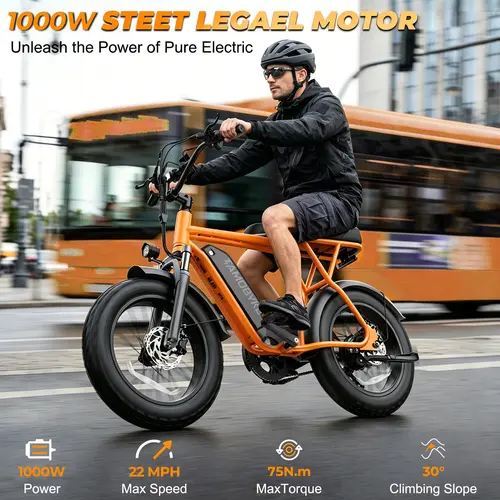 【SummerSALE】Tamobyke T63 Fat Tire Electric Bike, 500W Entry Level for Adults Teens | 40 Miles, 20MPH, 13Ah Removable Battery. 20 Fat Tire Ebike for Commute, School, Travel. Lightweight. UL2849 Certified.