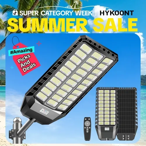 HYKOONT  Solar Street Light - Super Bright 1080LED Flood Light, Outdoor Waterproof LED, 25% Solar Convert, Dusk to Dawn, Motion Sensor, Remote Control, for Summer Garden Camping,sohochic