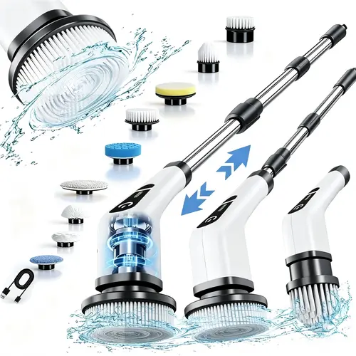 Electric Spin Scrubber, Cordless Shower Scrubber, IPX7 Waterproof Power Scrubber with 9 Replaceable Brush Heads, 5 Speed Electric Cleaning Brush, Extendable Handle for Bathroom, Tile, Tub, Floor, Kitchen Cleaning.sohochic