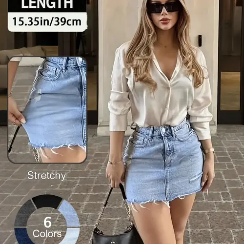 Women's Denim Skirt, Fashion Casual Elegant Ripped Skirt for Daily Outdoor Wear, Ladies Bottoms for Summer, Mini Skirts