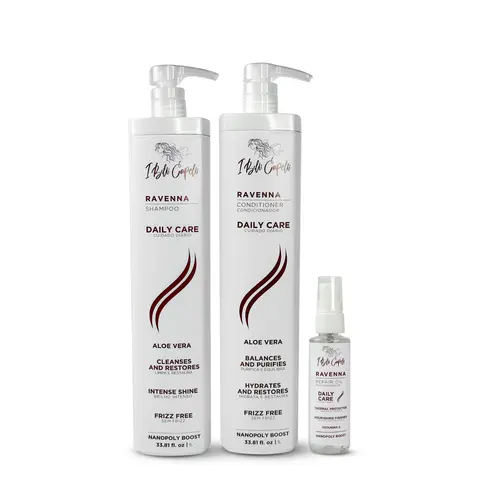 I Belli Capelli Ravenna Daily Care Hair Kit - Aloe Vera Shampoo and Conditioner (2x1L/2x33.8 fl.oz, Cleanser, Moisturizer, Hydrate) + Gentle Repair Hair Oil (1x60ml/1x2.0 fl.oz, Radiant Results)