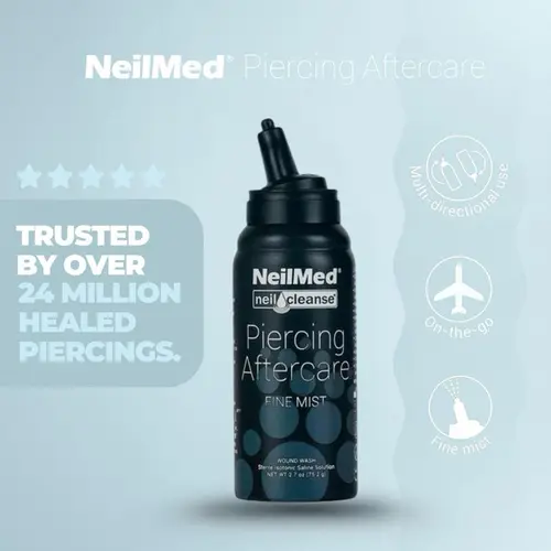 NeilMed NeilCleanse Piercing Aftercare (Travel Size) Fine Mist Spray 75ml Sterile Saline Solution for Gentle Skin Repair & Healing Vegan & Preservative-Free Hydrating Moisture